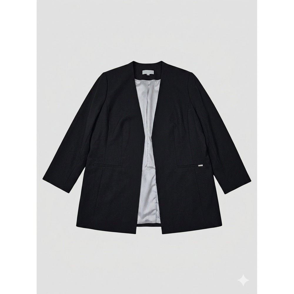 Calvin Klein Blazer Womens 20W Black Excellent Collarless Open Front Longline